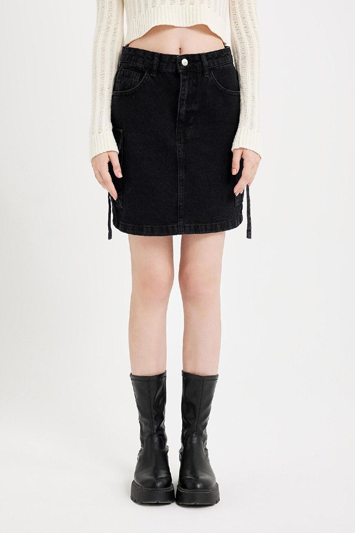 DeFacto Fashion Fit Kargo Cepli Jean Mini Etek D4421AX24AUNM40