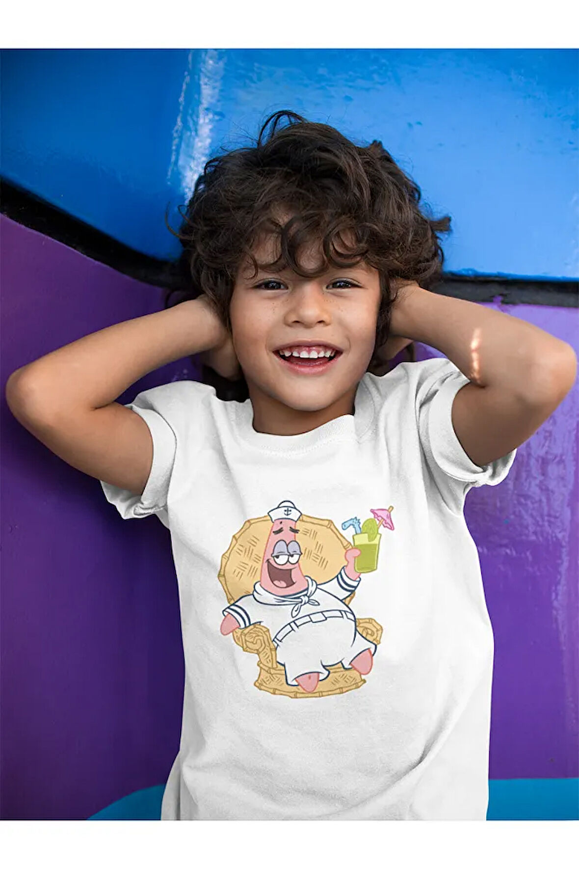 Tasarım Patrick Baskılı Unisex Süngerbob Çizgi Film Çocuk Tişört (1-12 YAŞ)