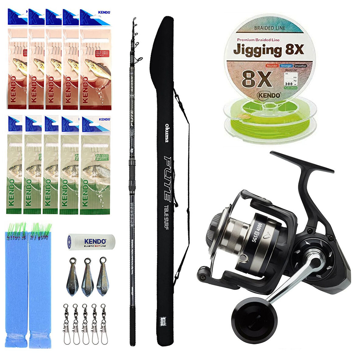 YekOutdoor Profesyonel Yemli Olta Seti Okuma Flite Tele Surf 420cm 100-200gr 5 Parça Olta Kamışı&Savage Gear SGS8 8000 FD 8+1BB Olta Makinesi