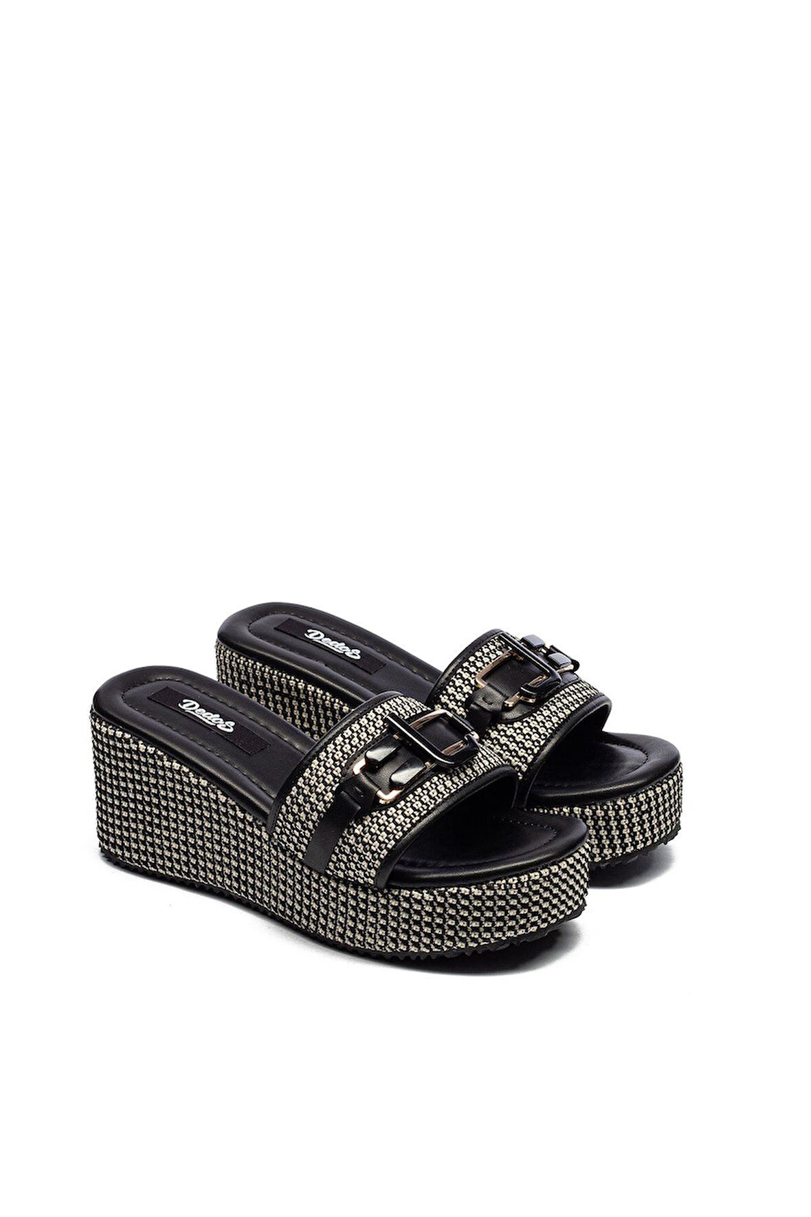 Kadın Hasır Örme Tokalı Yüksek Platform Topuklu Terlik 2400