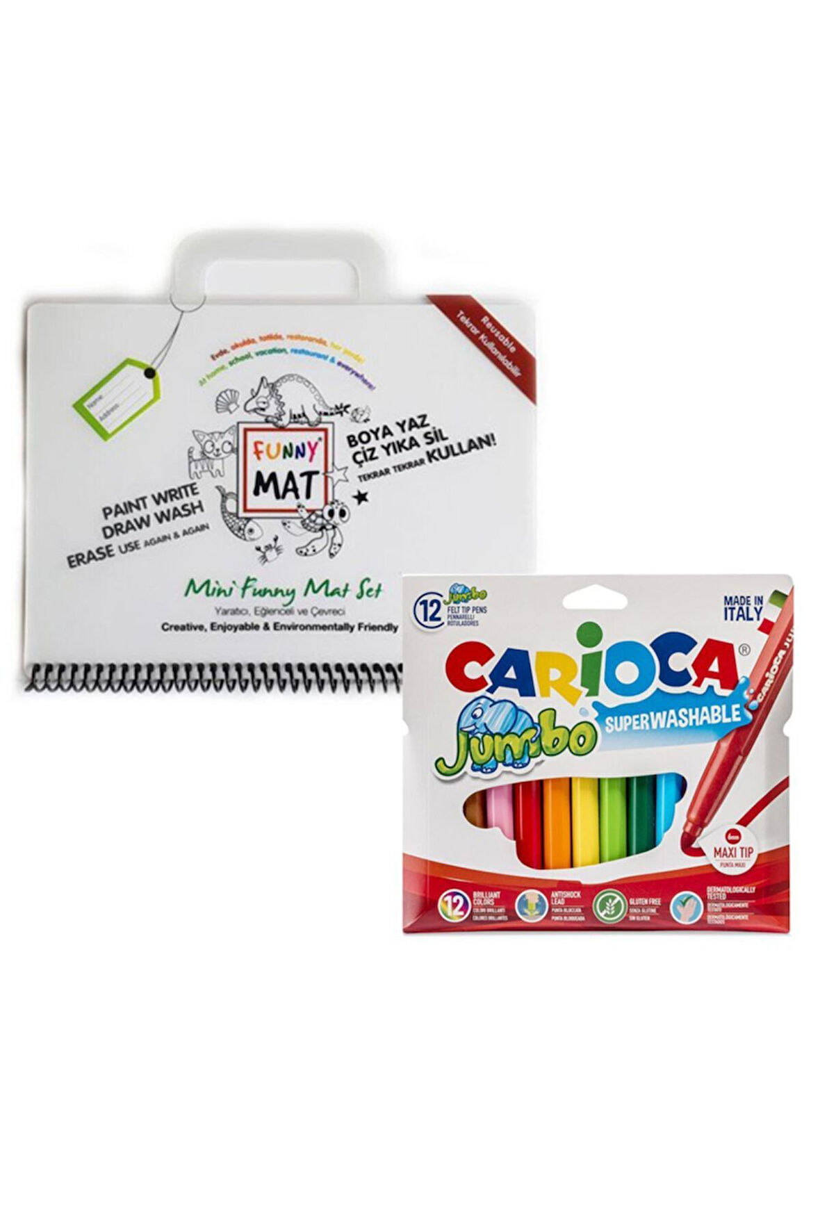 Barker Akademi Funny Mat Mini Set + Carioca Jumbo Keçeli Boya 12'li