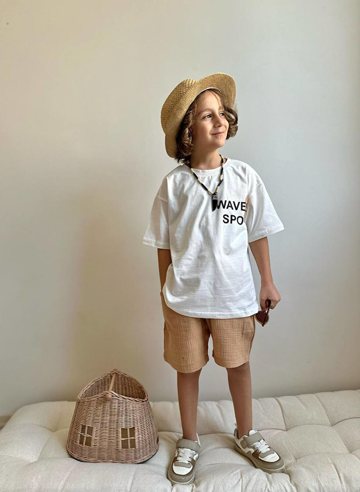Erkek Çocuk Palmiye Baskılı Müslin Şortlu Takım