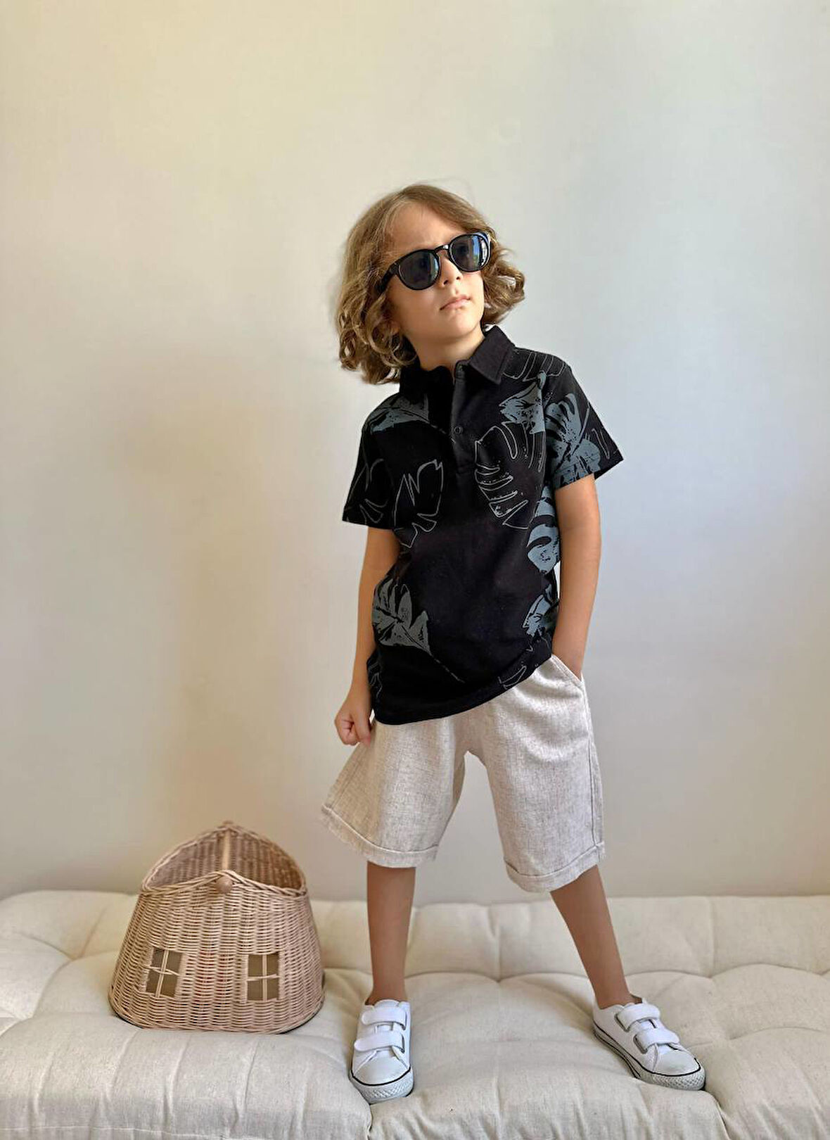 Erkek Çocuk Polo Yakalı Keten Şortlu Takım