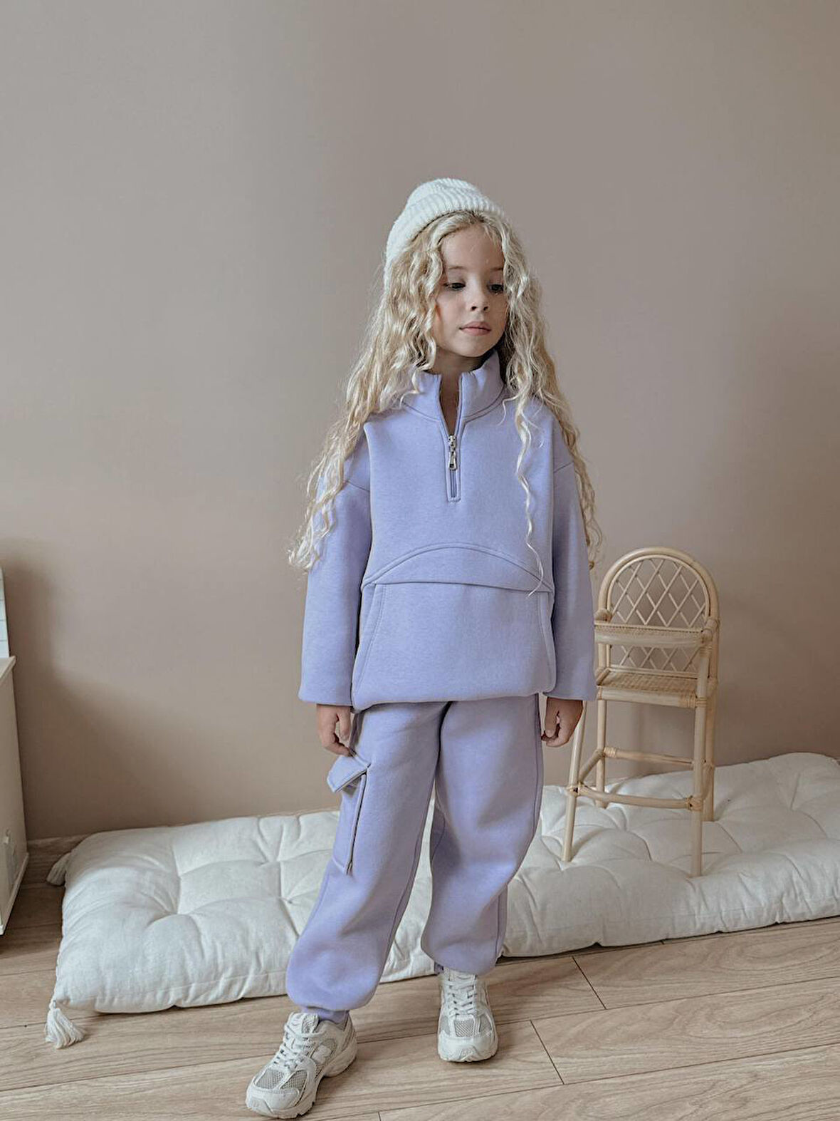 Kız Çocuk Kanguru Cepli Sweatshirtli Kışlık Takım