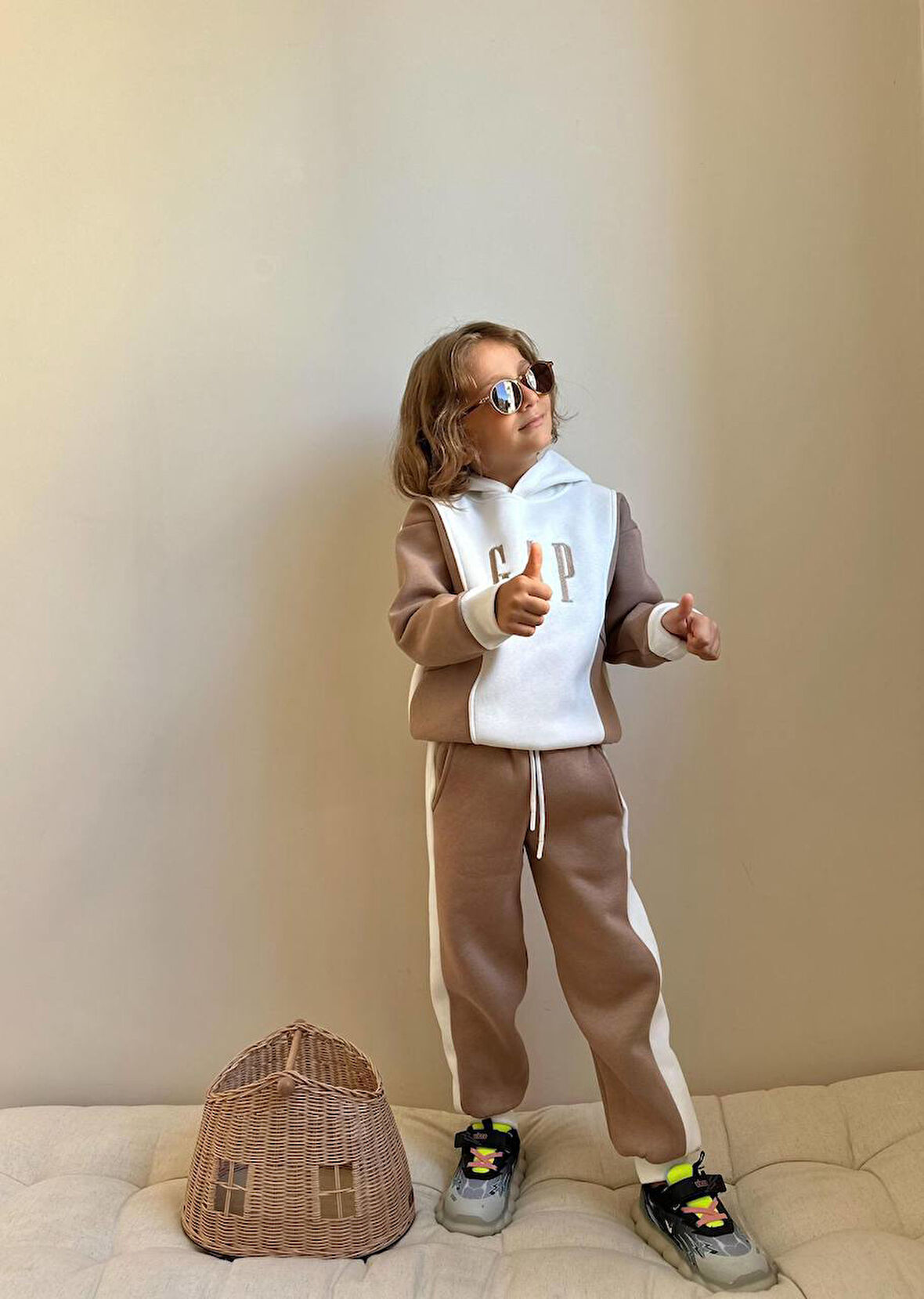 Erkek Çocuk Kapüşonlu Sweatshirt Blok Renkli Kışlık Takım