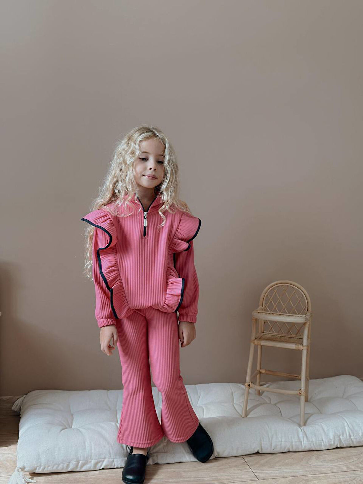 Kız Çocuk Fitilli Fırfır Detaylı Kışlık Takım