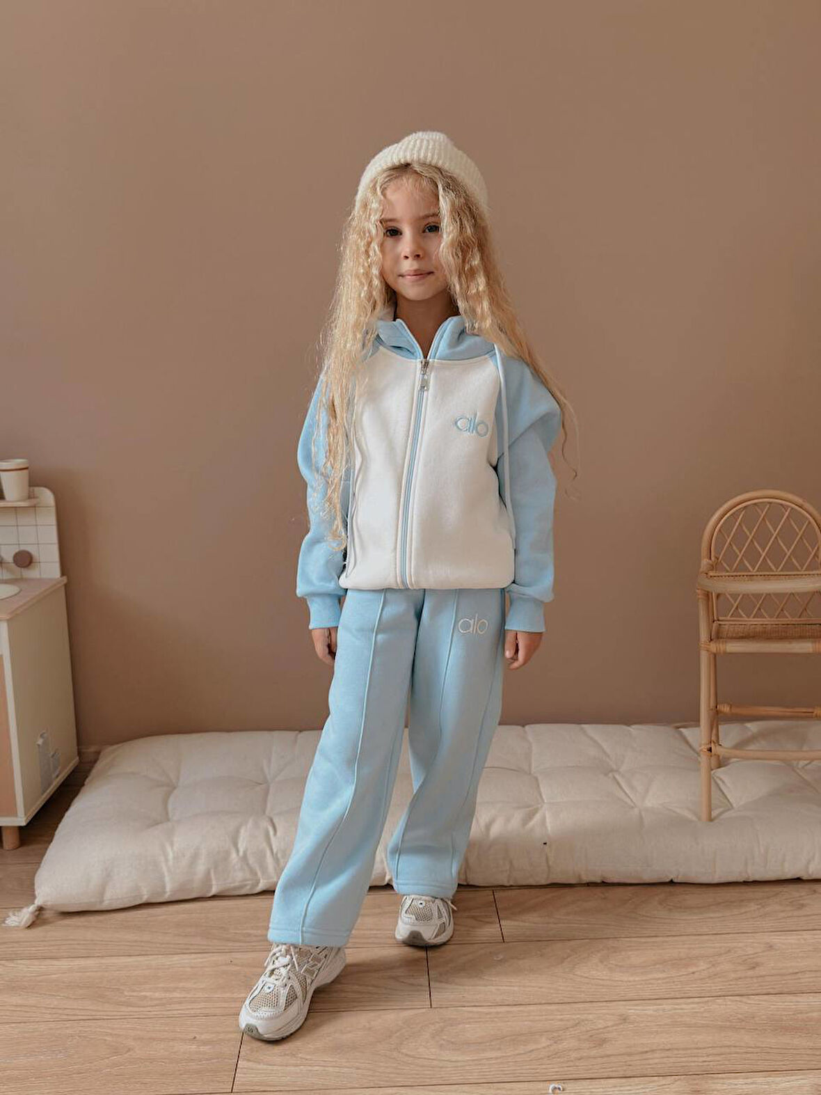 Kız Çocuk Blok Renkli Fermuarlı Sweatshirtli Kışlık Takım