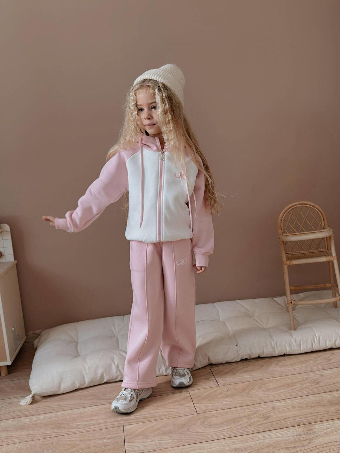 Kız Çocuk Blok Renkli Fermuarlı Sweatshirtli Kışlık Takım