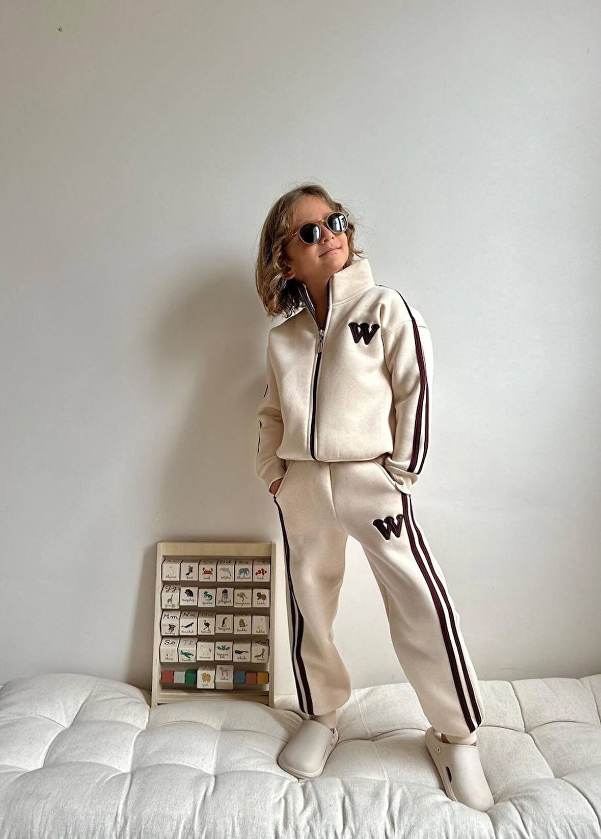 Erkek Çocuk W Şeritli Fermuarlı Sweatshirt Kışlık Takım