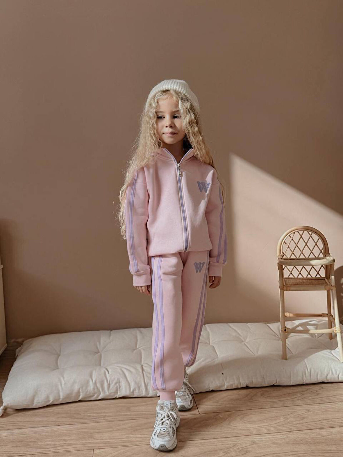 Kız Çocuk W Şeritli Fermuarlı Sweatshirtli Kışlık Takım