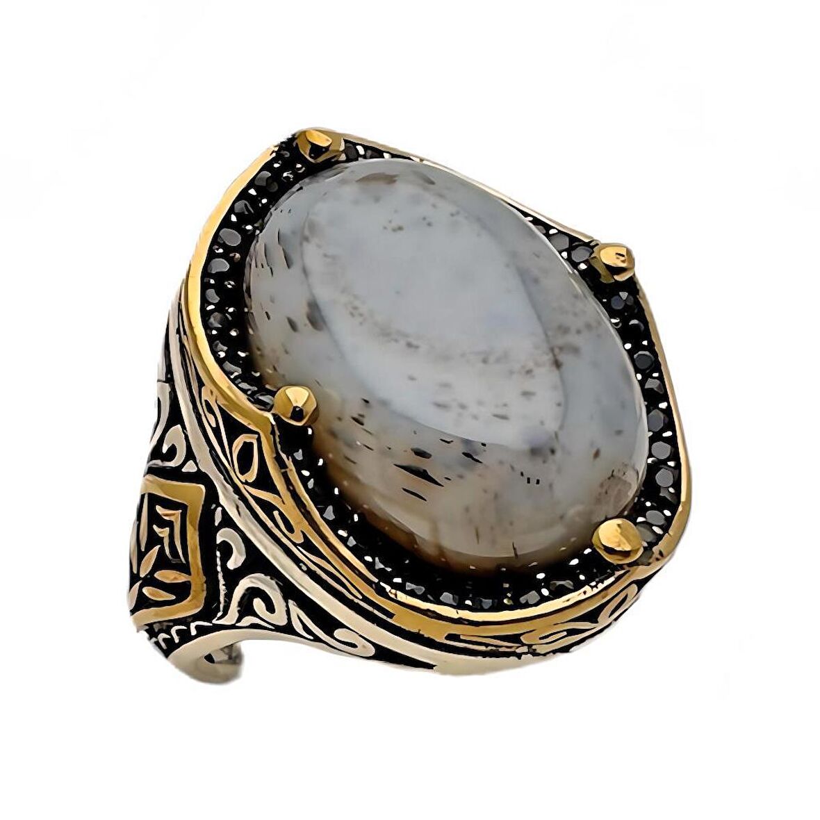 Akik ve Zirkon Taşlı Gümüş Yüzük 240053173G21Y