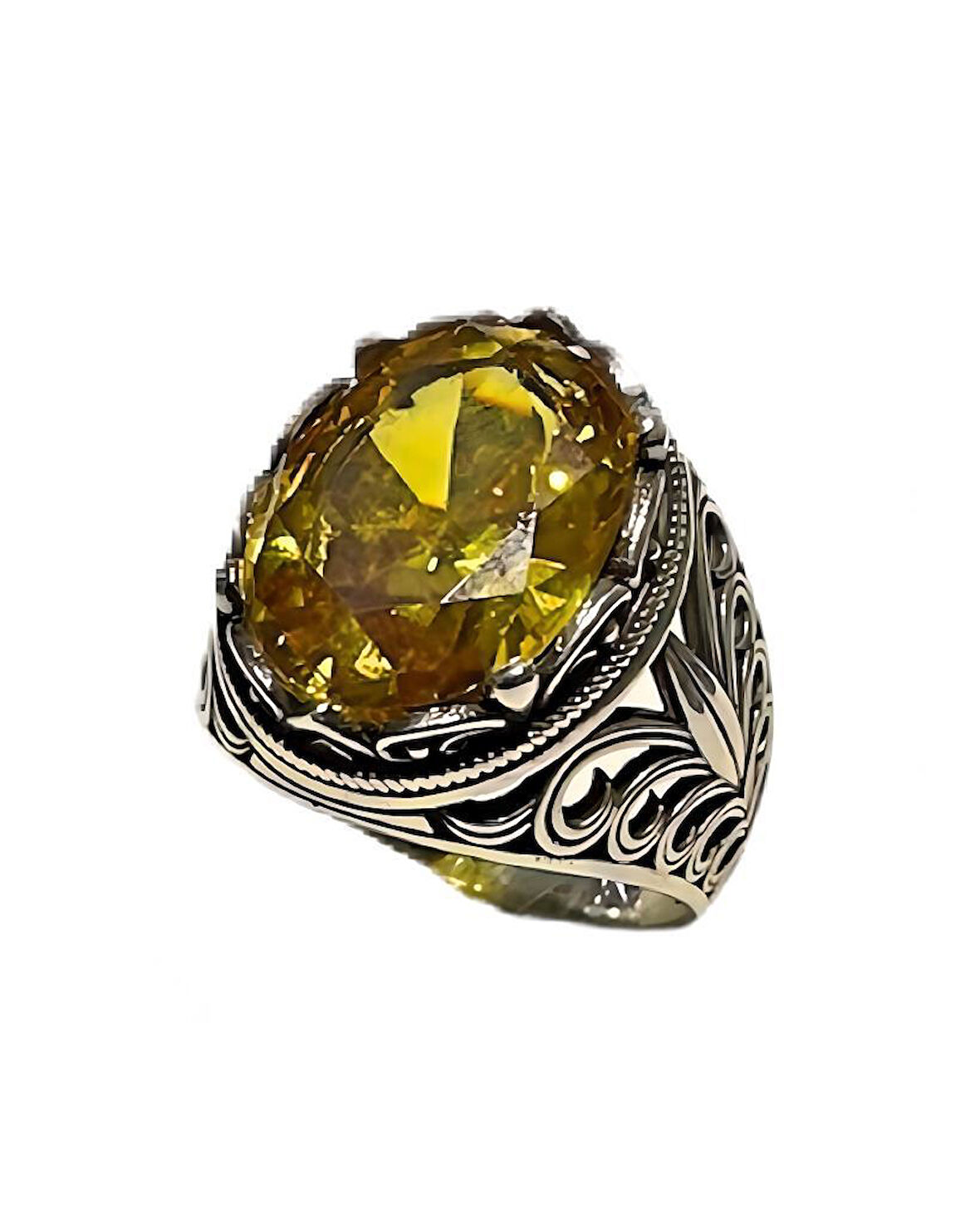 Sitrin Renkli Zirkon Taşlı Gümüş Yüzük 240054307G18Y