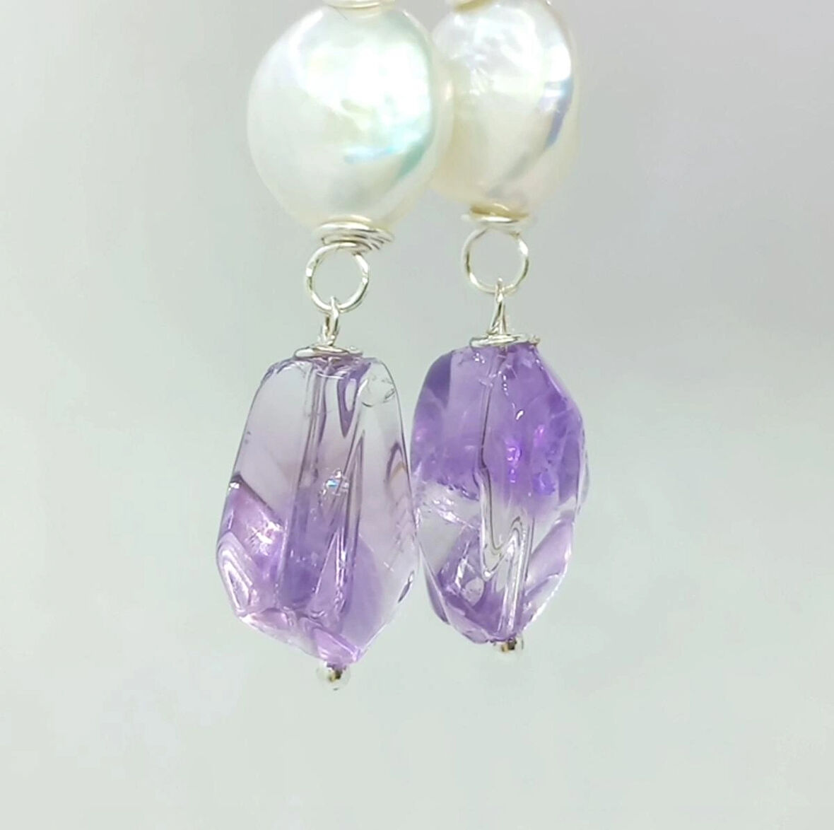 2400 Ametist doğal İnci el yapımı küpe