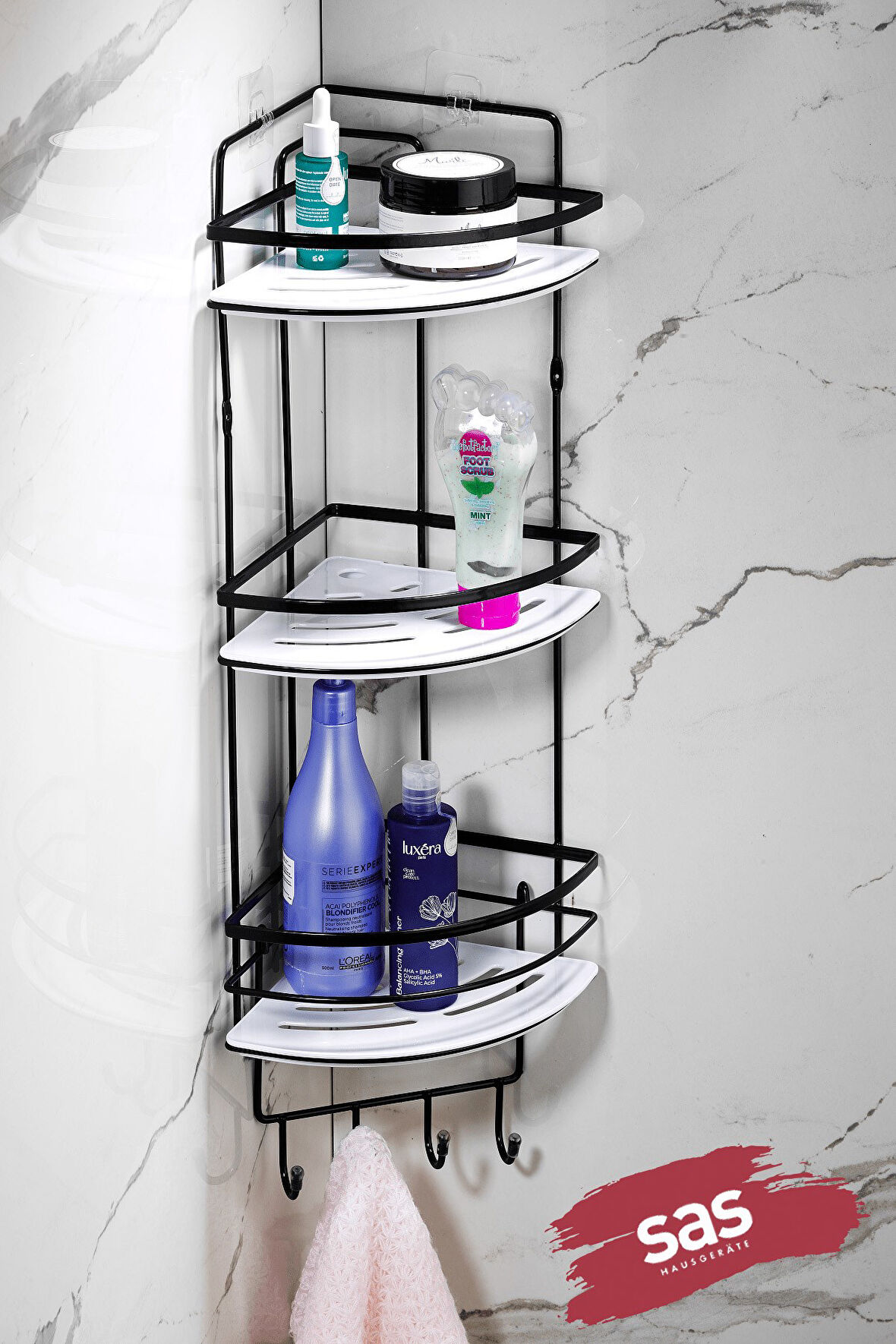 Yapışkanlı Ömür Boyu Paslanmaz Kristal Ayarlanabilir Raf Banyo Düzenleyici Şampuanlık LK-03 SBSK