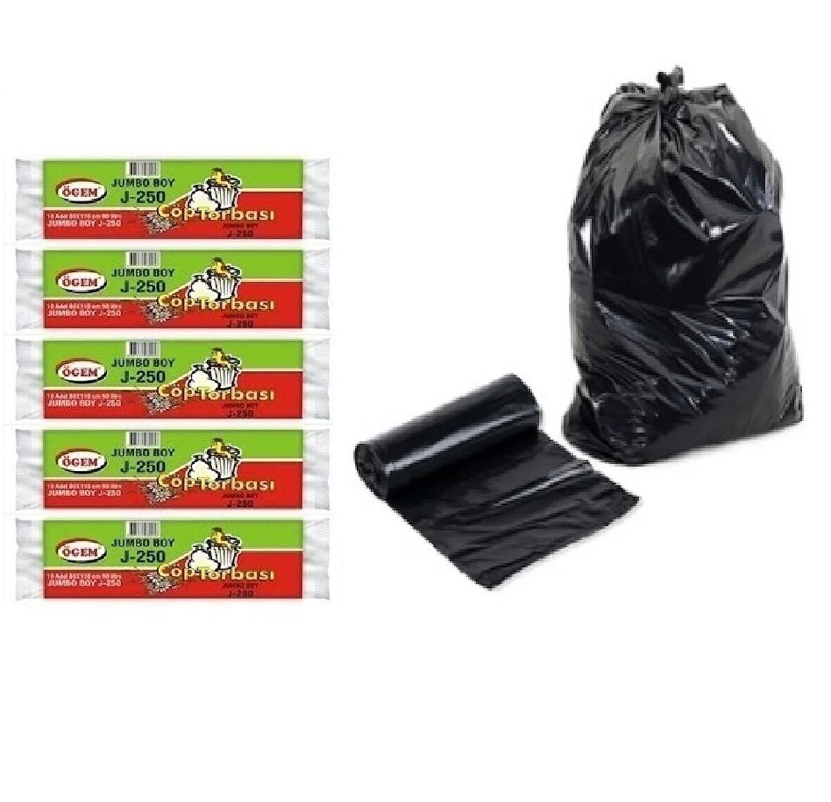 Ögem J-250 Jumbo Boy Çöp Poşeti 80x110 Cm 10'lu Rulo 5 Paket Siyah