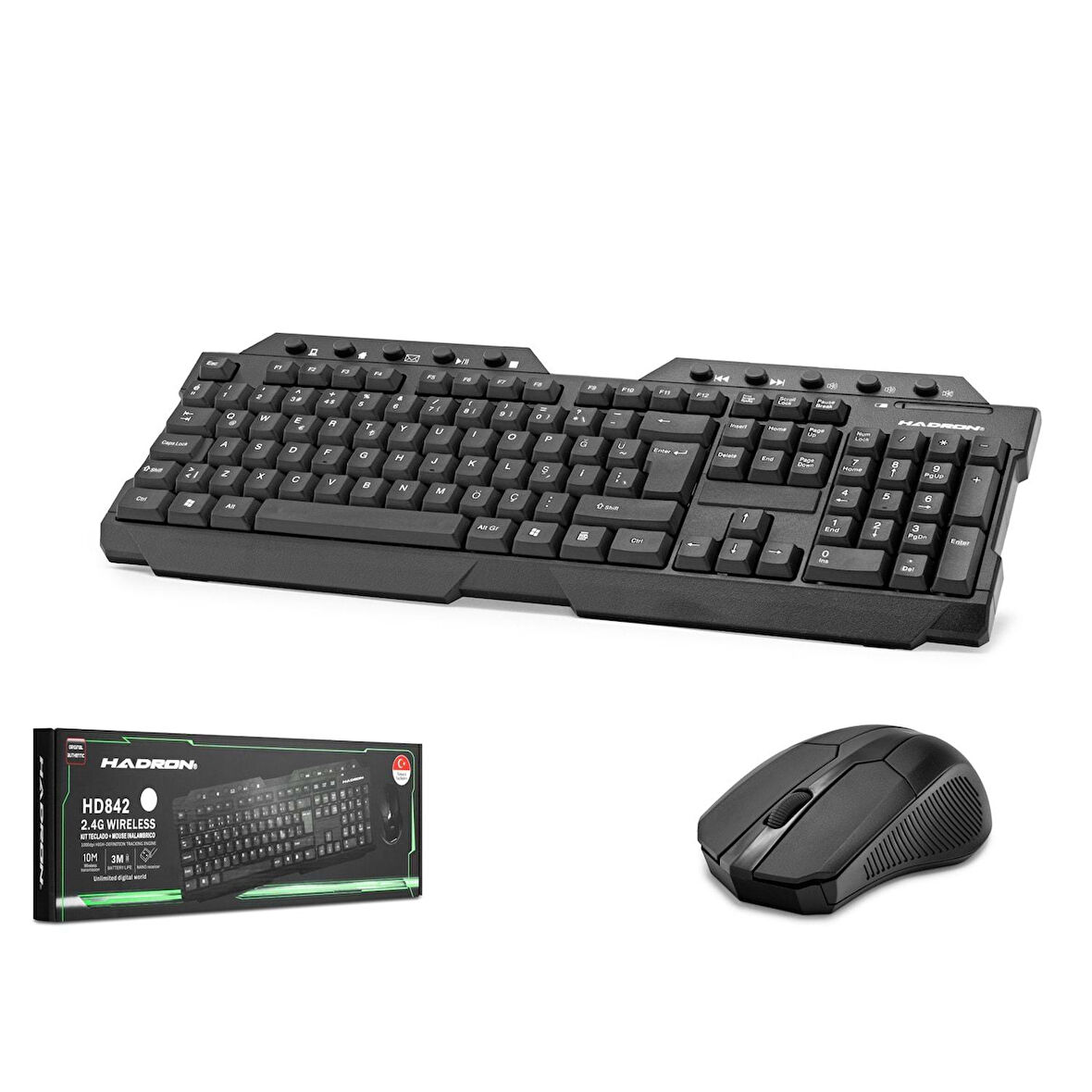 Hadron HD842 Türkçe-Q Multimedia 1600dpi 2.4Ghz USB Kablosuz Klavye Mouse Set - Siyah