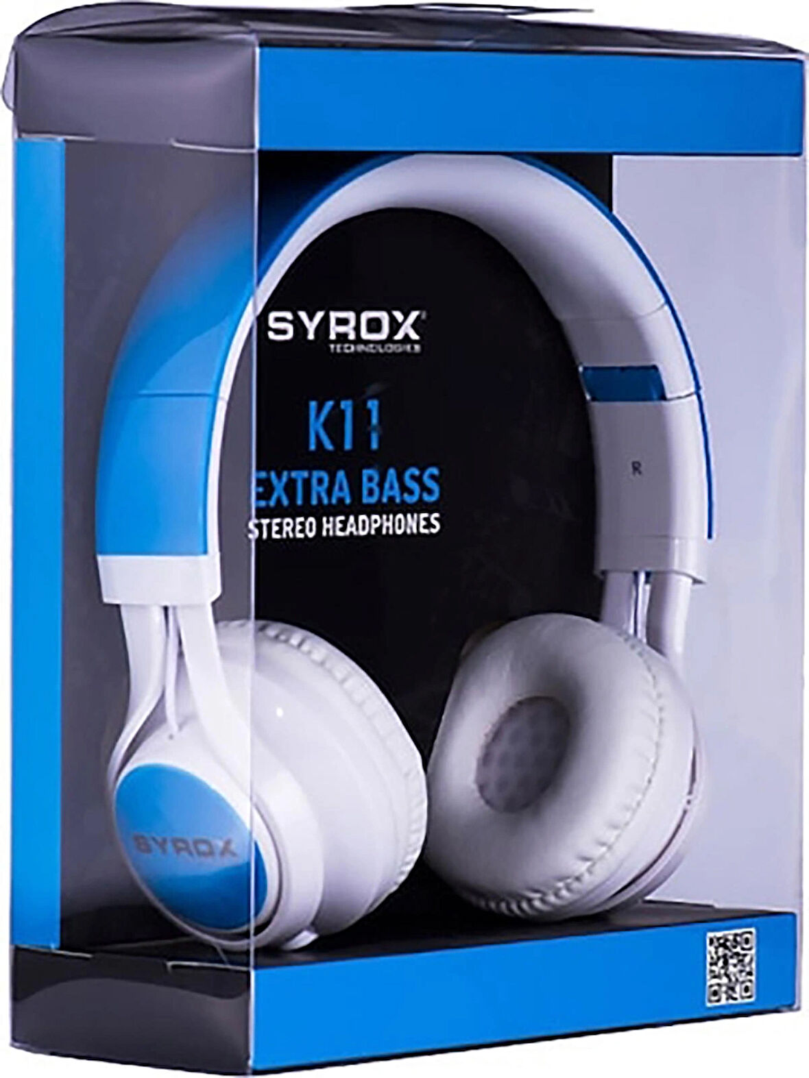 Syrox K11 Extra Bass 1.50mt 3.5mm AUX Kablolu Mikrofonlu Kulak Üstü Kulaklık - Mavi-Beyaz