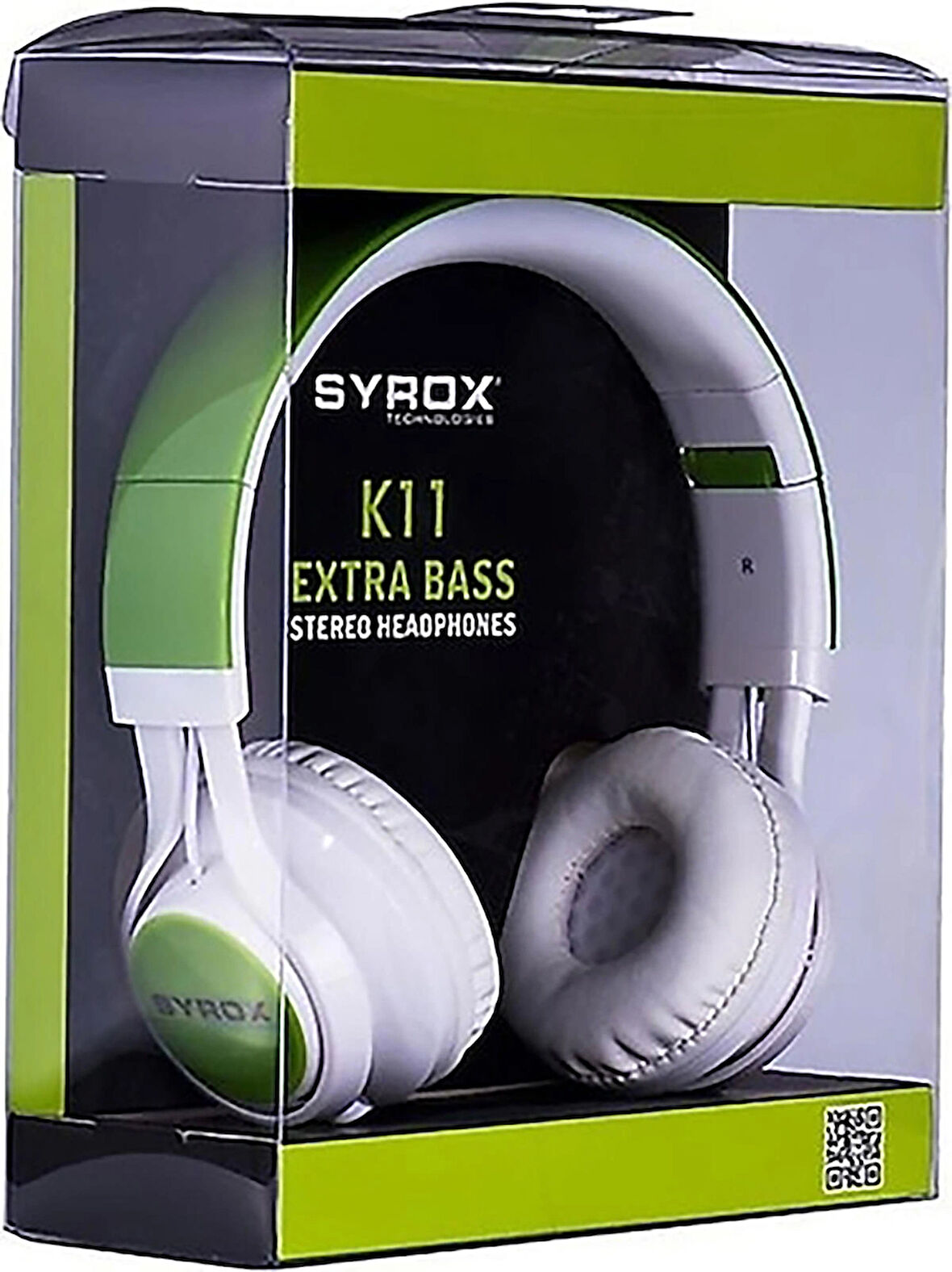 Syrox K11 Extra Bass 1.50mt 3.5mm AUX Kablolu Mikrofonlu Kulak Üstü Kulaklık - Yeşil-Beyaz