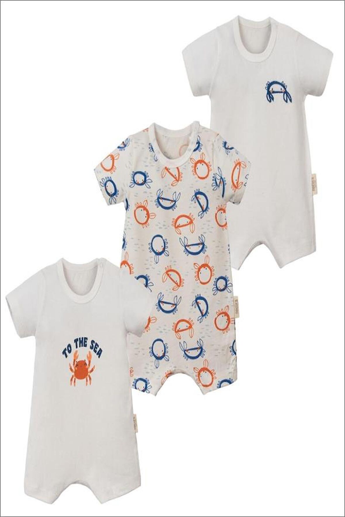 Necix's Elista Unisex Bebek Baskılı Kısa Kollu  3'lü Tulum