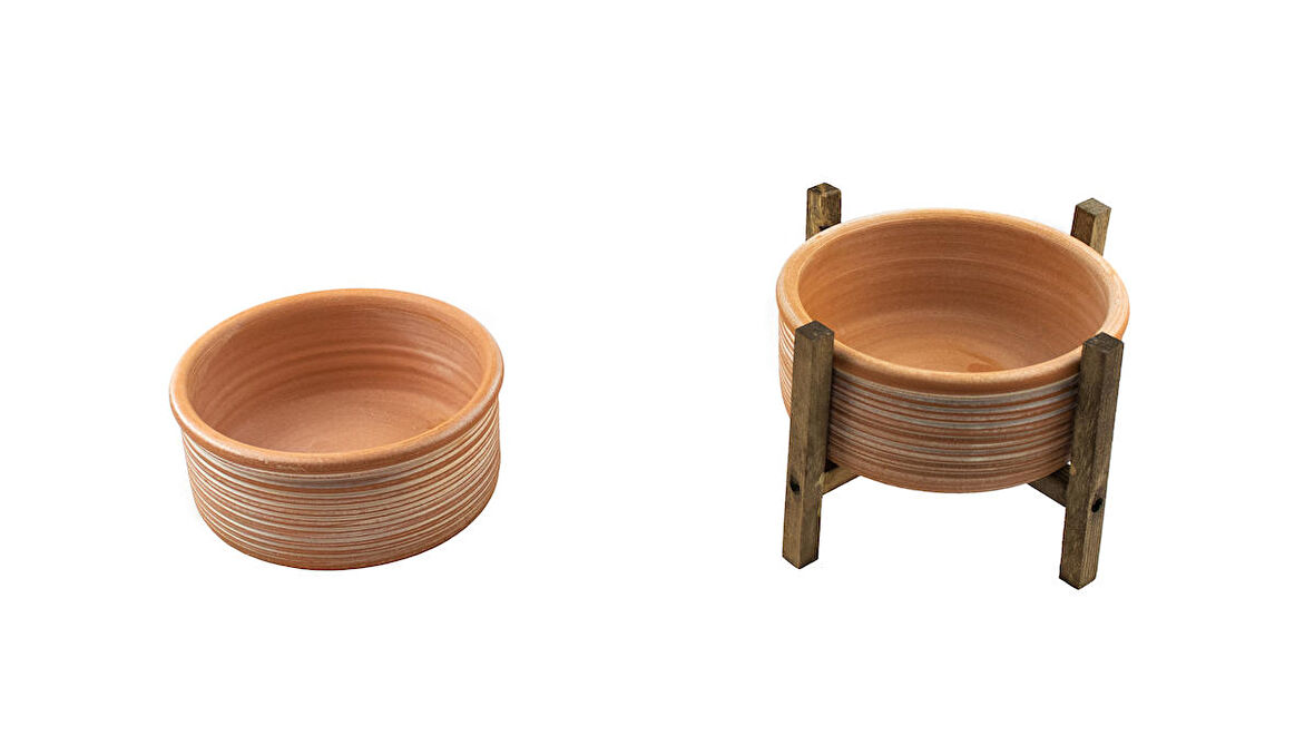 Bitki Tasarımı Terakota Yan Çizgi Desenli Toprak Aranjman ve Bonzai Saksı Ayaksız ve 4 Ayaklı İkili Set