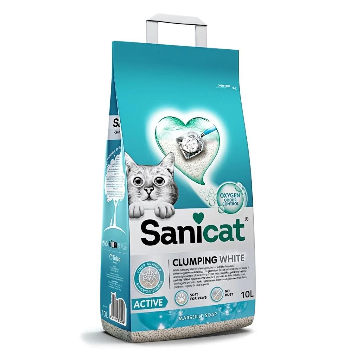 Sanicat clumping white 10lt marsilya sabun kokulu oksijen kontrollü topaklanan kedi kumu