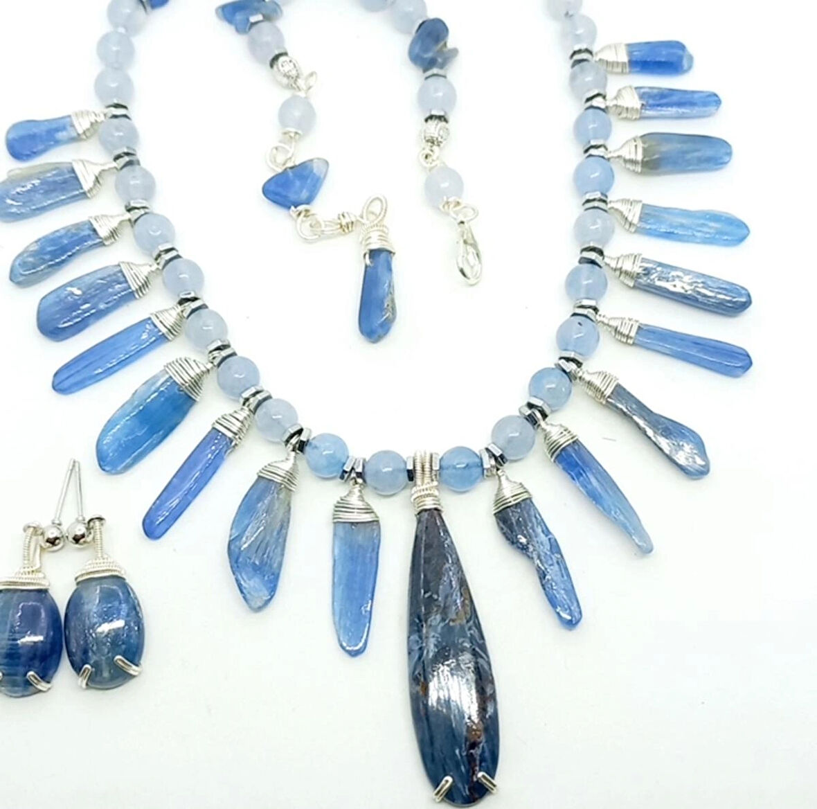 2404 Pietersite Kyanit Akuamarin Hematit el yapımı kolye