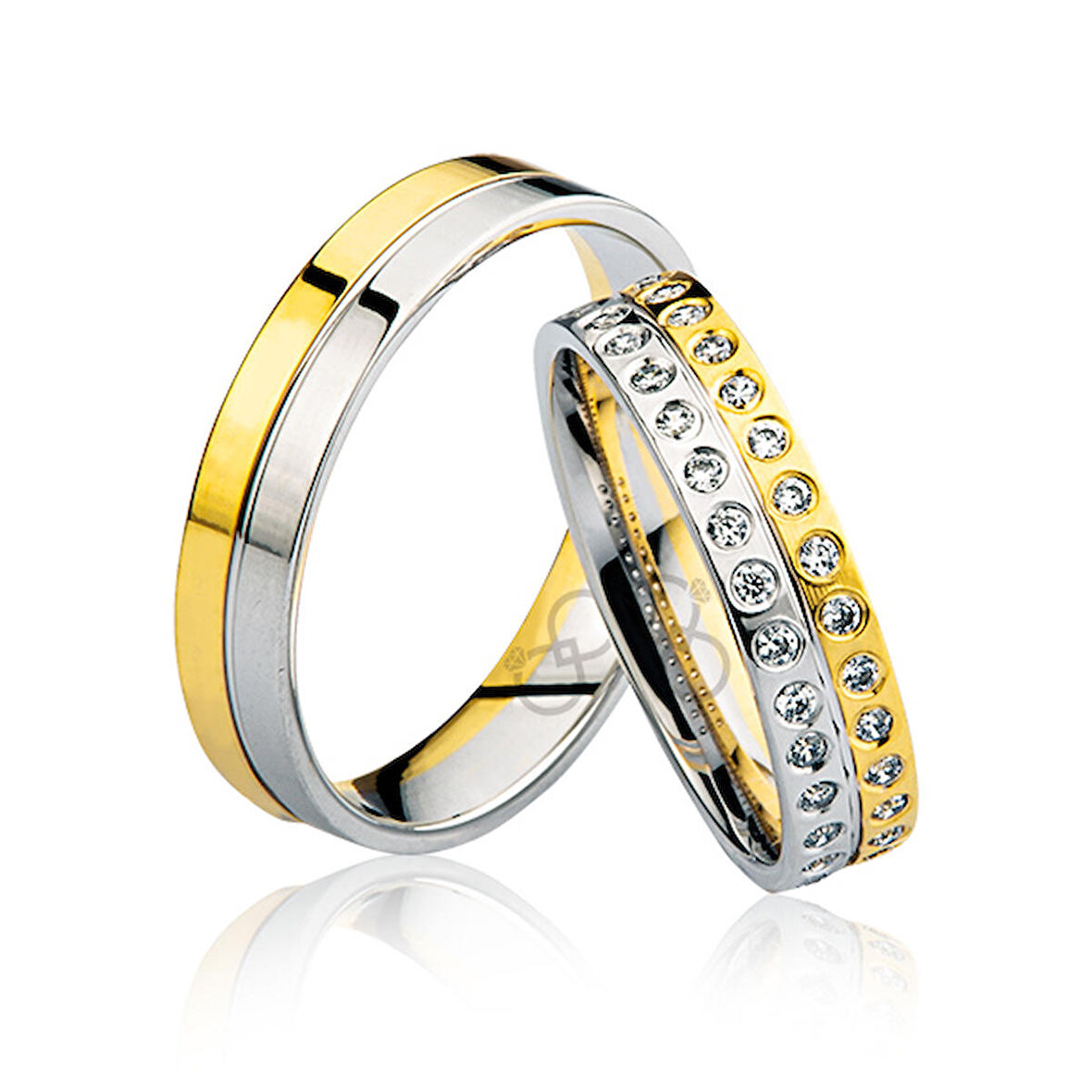 Sarı Beyaz Ful Taşlı Alyans 2405-1