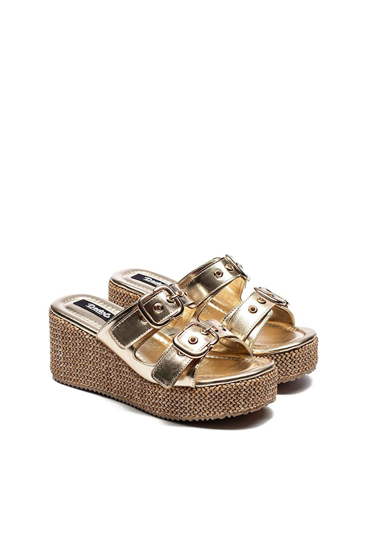 Kadın Hasır Taban Tokalı Yüksek Platform Topuklu Terlik 2405