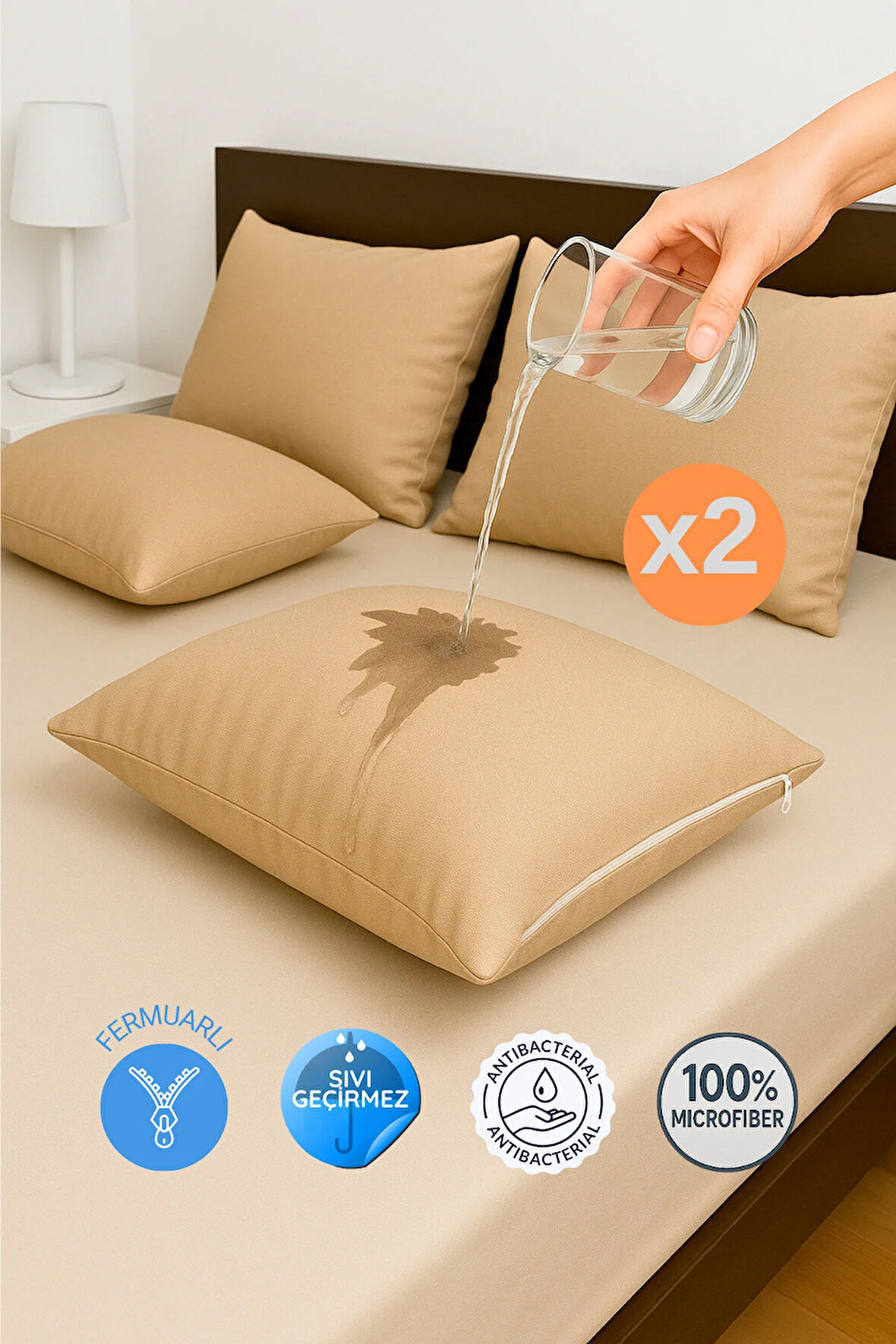 2'li Fermuarlı Sıvı Geçirmez Yastık Alezi Yastık Koruyucu
