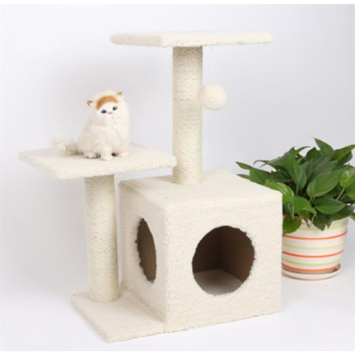 Reyo Pet Çift Basamaklı Yuvalı Kedi Tırmalaması Krem