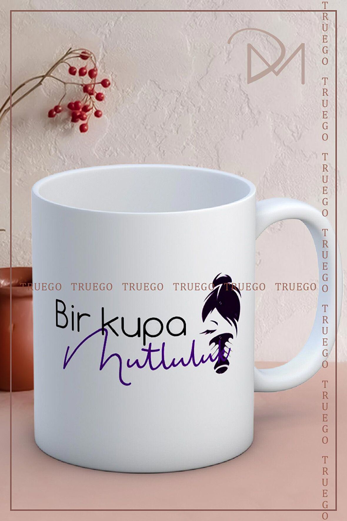 Baskılı Kupa Bardak Seramik Mug - Bir Kupa Mutluluk