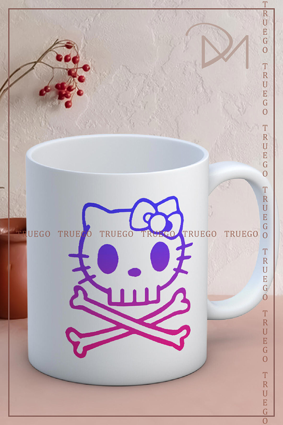 Baskılı Kupa Bardak Seramik Mug - Renkli Kedi Kemik