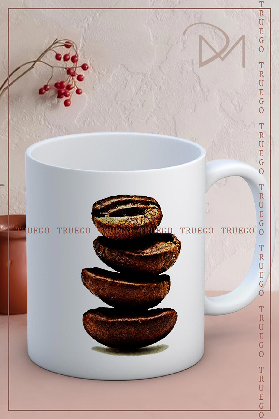 Baskılı Kupa Bardak Seramik Mug - Kahve Çekirdekleri