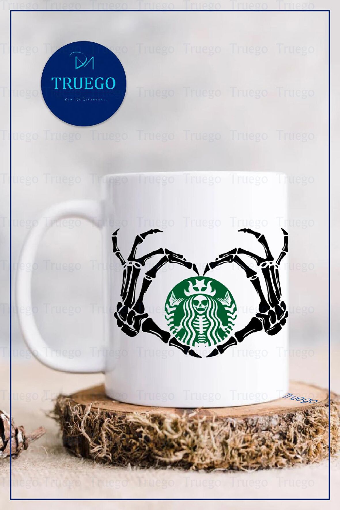 Baskılı Kupa Bardak Seramik Mug - İskelet Starbucks