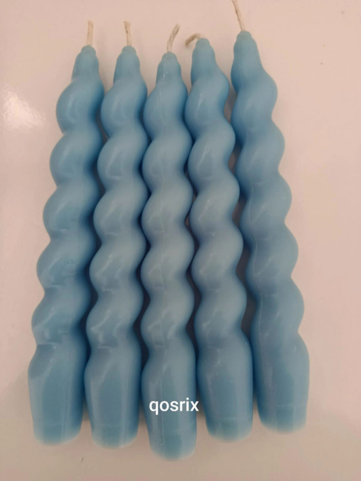 qosrix 5'li Açık Mavi Italyan Burgulu Şamdan Soya Mumu Doğal Kokulu Uzun Çubuk Konik Burgu Spiral Mum Dekoratif