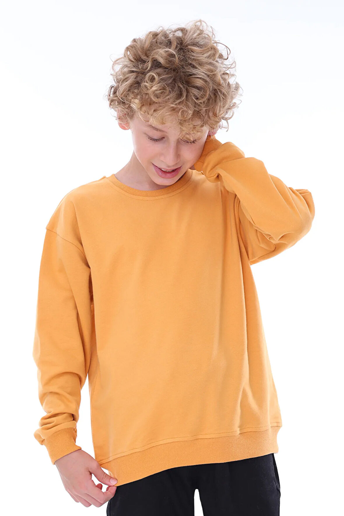 Oversize Unisex Basic Düz Haki Renk %100 Pamuk Sweatshirt (2-11 Yaş)