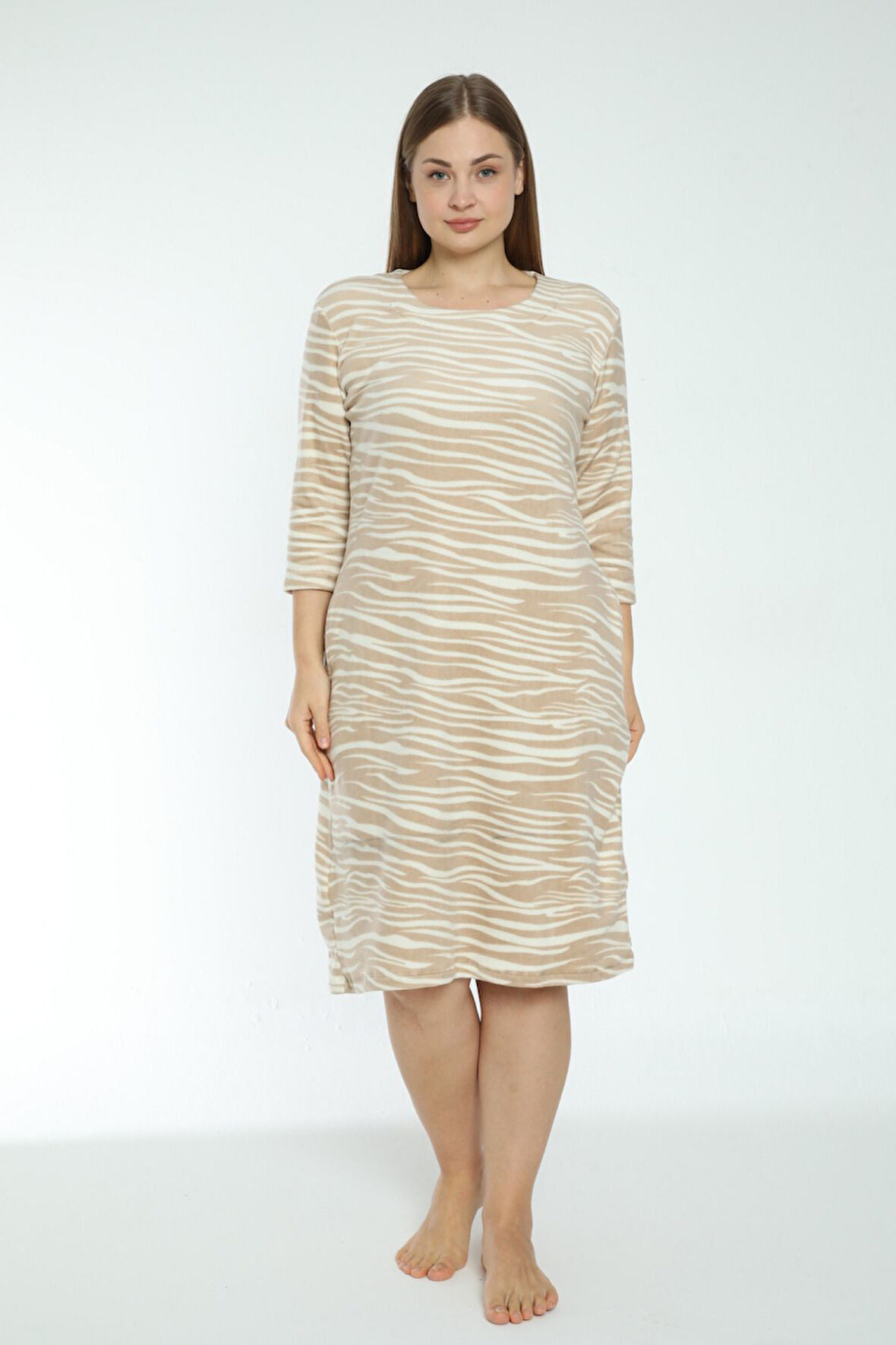 Kadın Cepli Desenli Soft Polar Büyük Beden Elbise