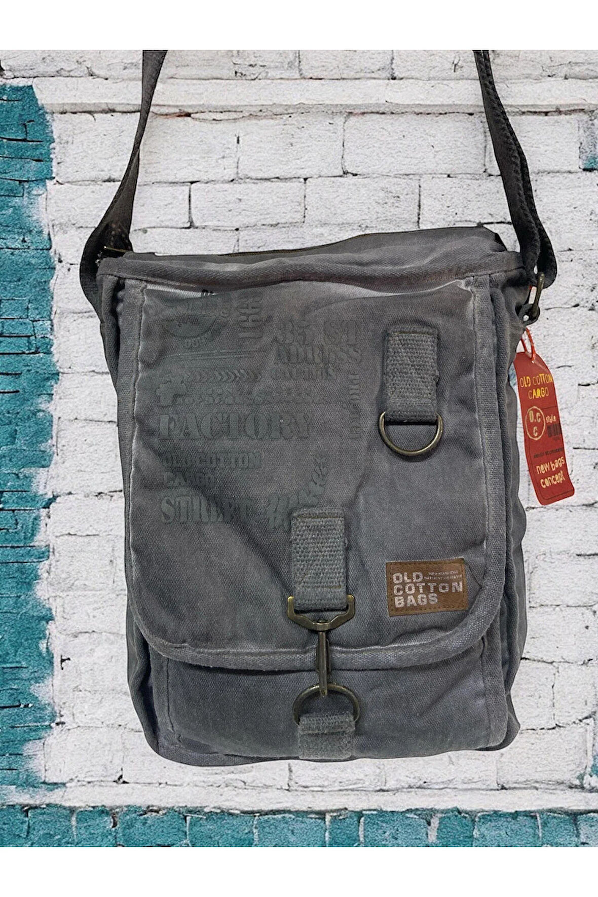 Vintage Salaş Kaliteli Unisex Taşlanmış Kumaş Okul Gezi Postacı Çantası 27x33cm