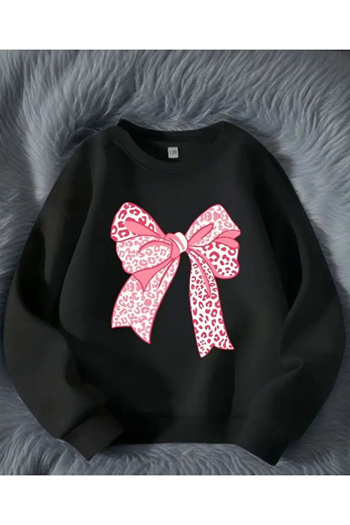 Pembe Kurdele Baskı Detaylı Bisiklet Yaka İçi Polarlı Sweatshirt