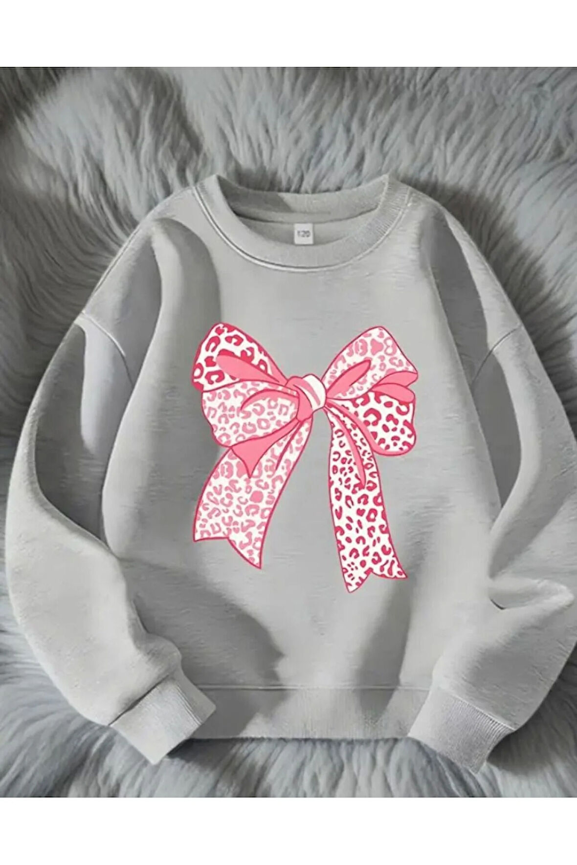 Pembe Kurdele Baskı Detaylı Bisiklet Yaka İçi Polarlı Sweatshirt