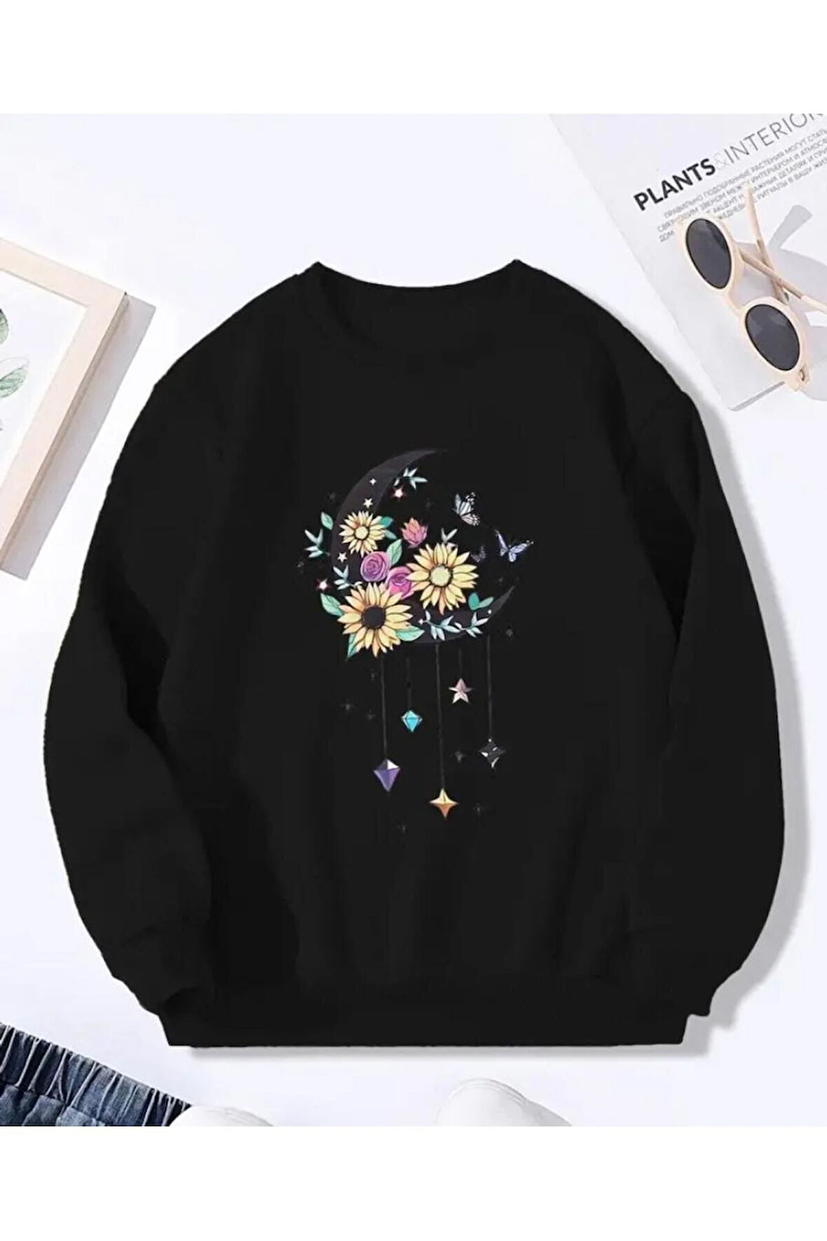 Baskılı Bisiklet Yaka İçi Polarlı Sweatshirt