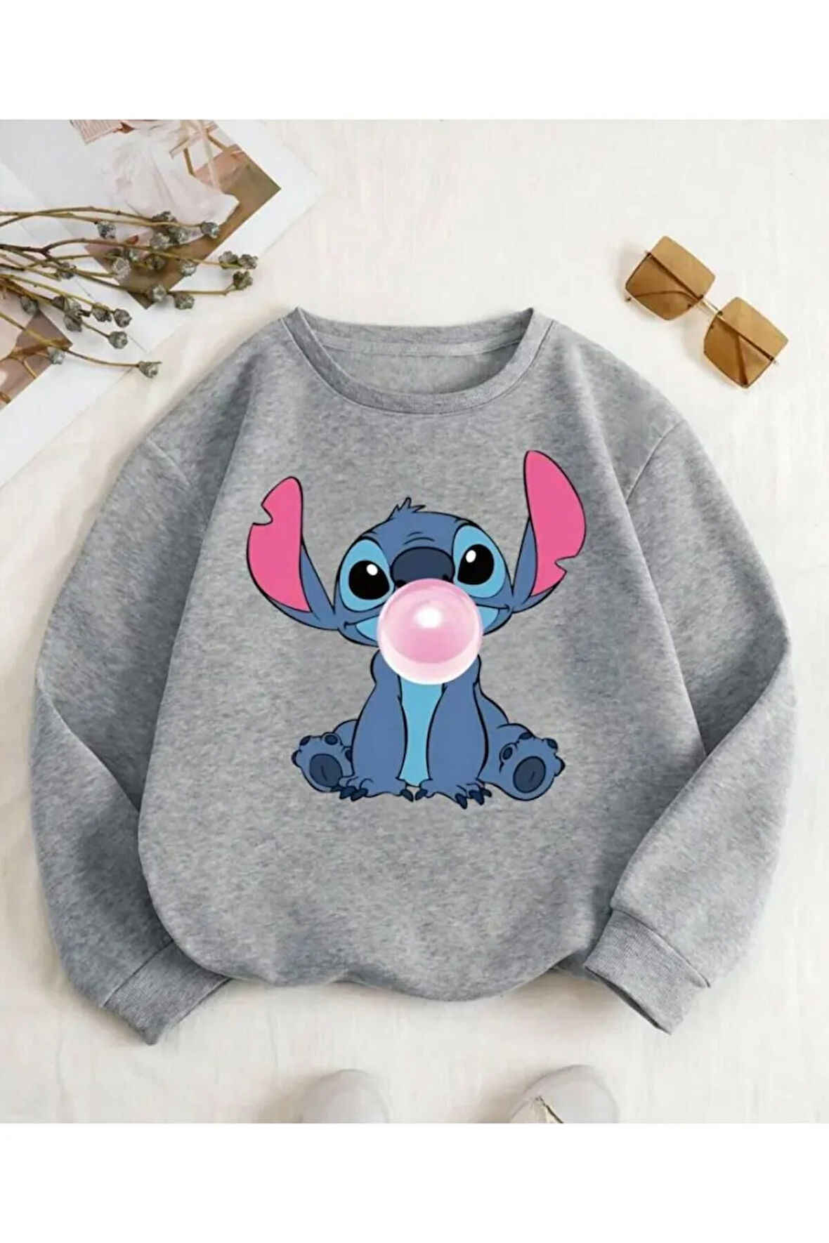 Baskı Detaylı Bisiklet Yaka İçi Polarlı Sweatshirt