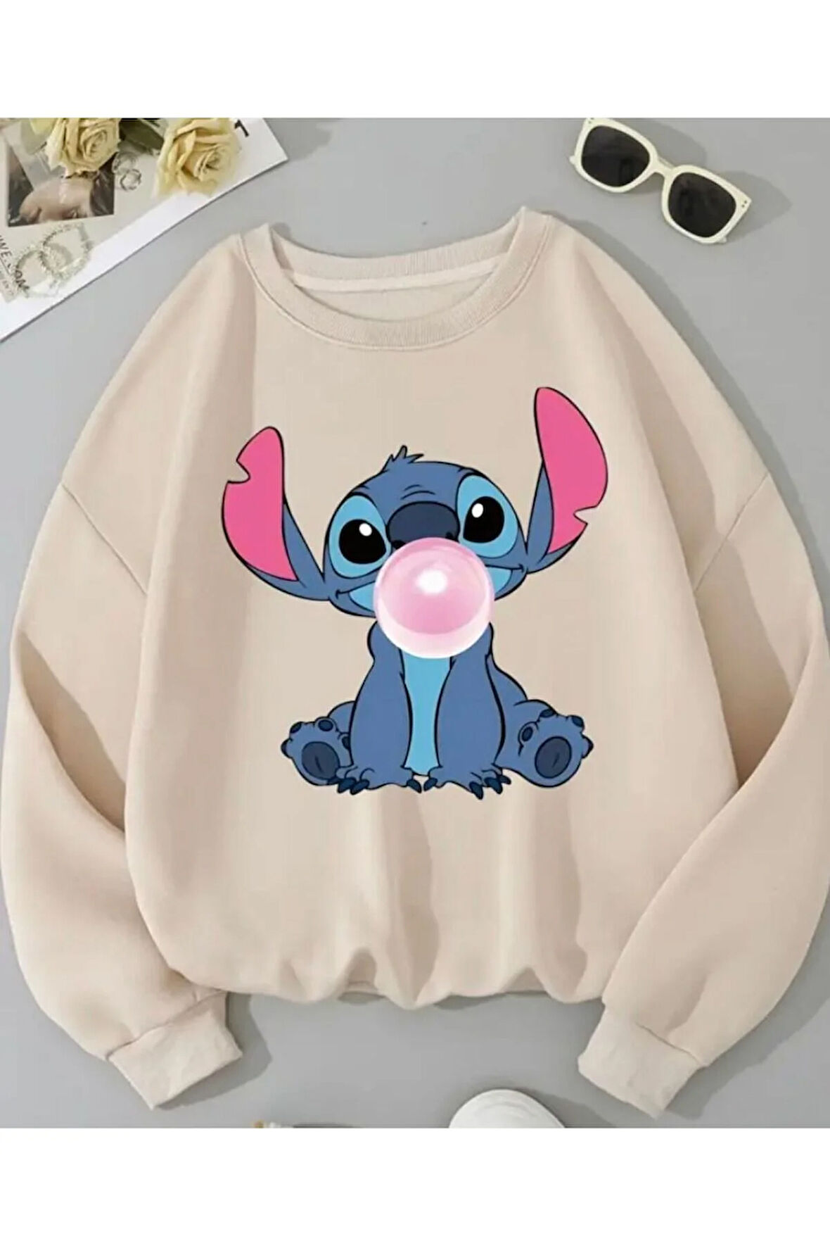 Baskı Detaylı Bisiklet Yaka İçi Polarlı Sweatshirt