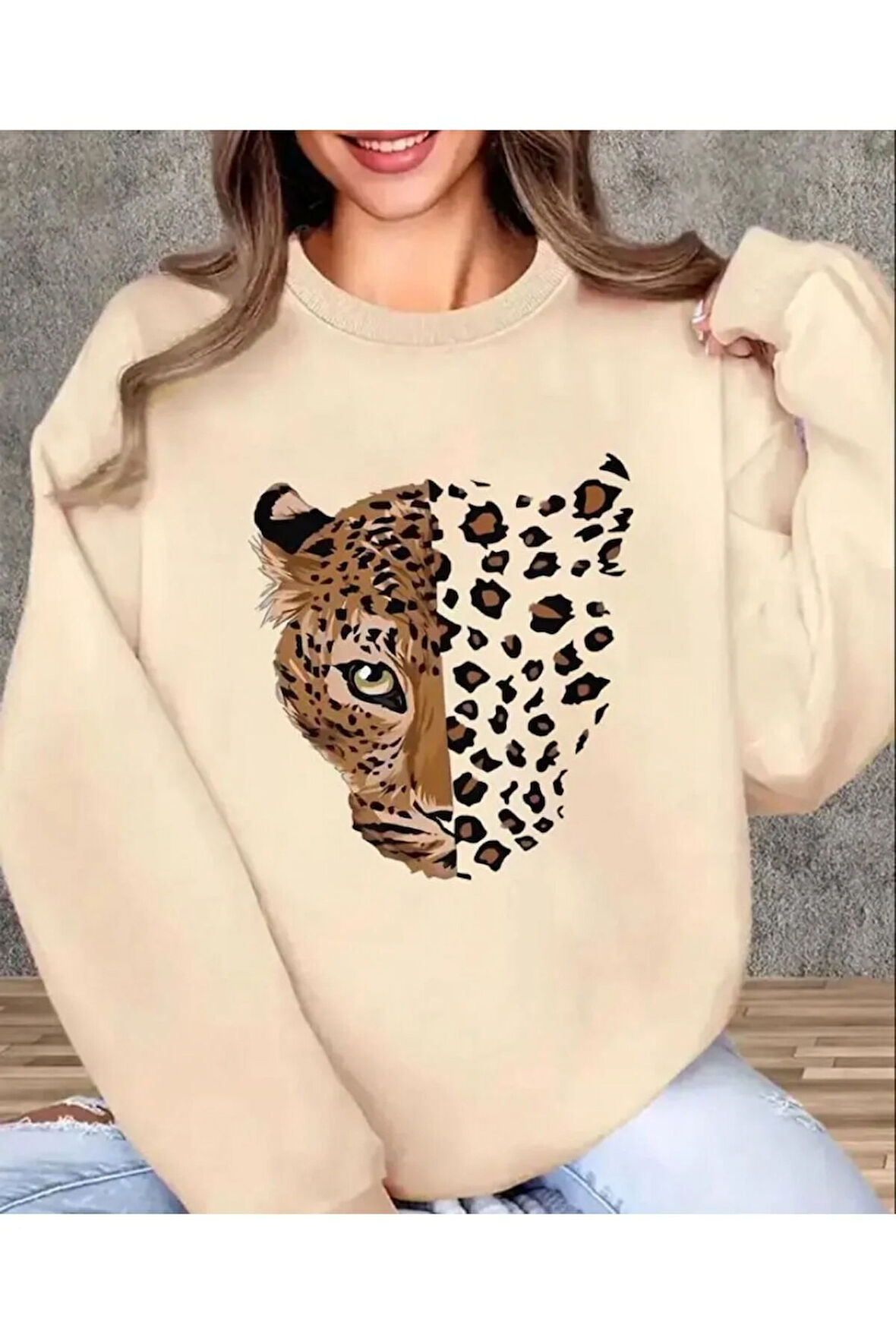 Baskı Detaylı Bisiklet Yaka İçi Polarlı Sweatshirt