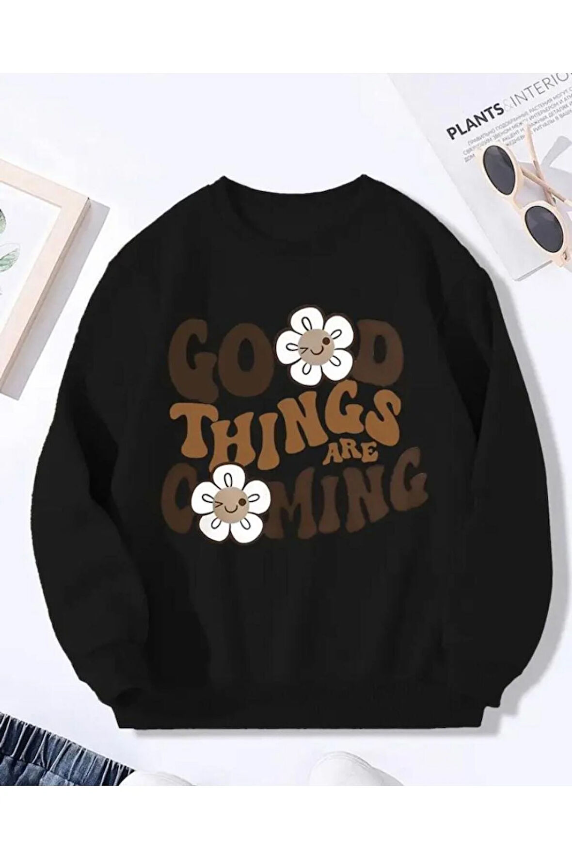 Good Think Detaylı Bisiklet Yaka İçi Polarlı Sweatshirt