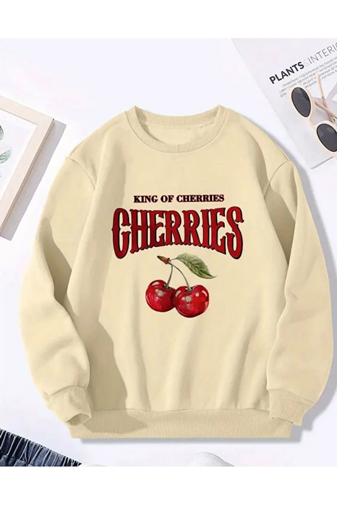 Cherries Baskı Detaylı Bisiklet Yaka İçi Polarlı Sweatshirt