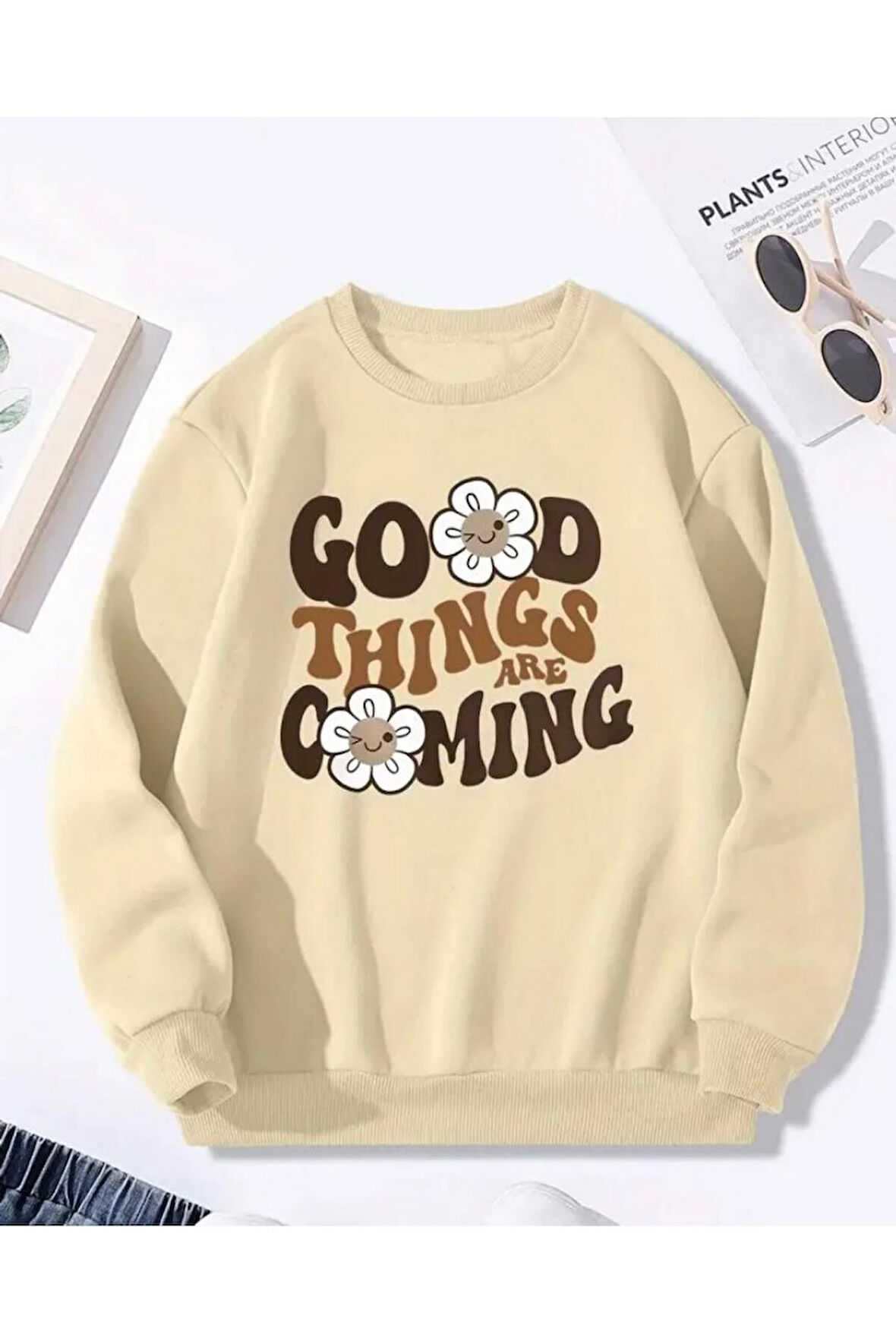 Good Think Detaylı Bisiklet Yaka İçi Polarlı Sweatshirt