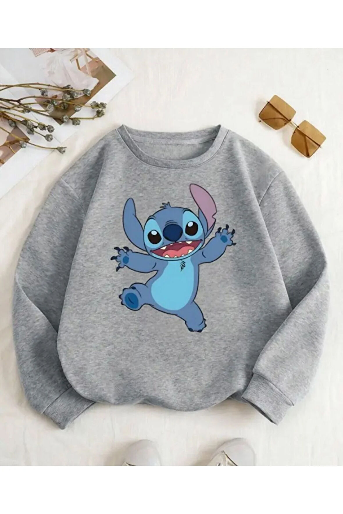 Baskı Detaylı Bisiklet Yaka İçi Polarlı Sweatshirt