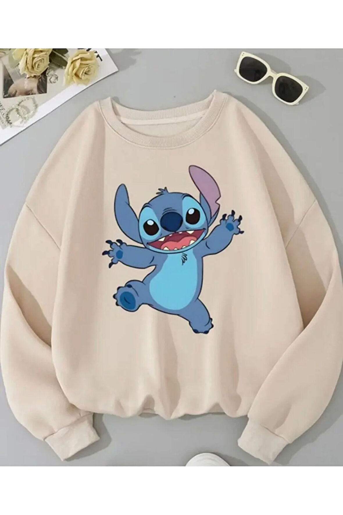 Baskı Detaylı Bisiklet Yaka İçi Polarlı Sweatshirt