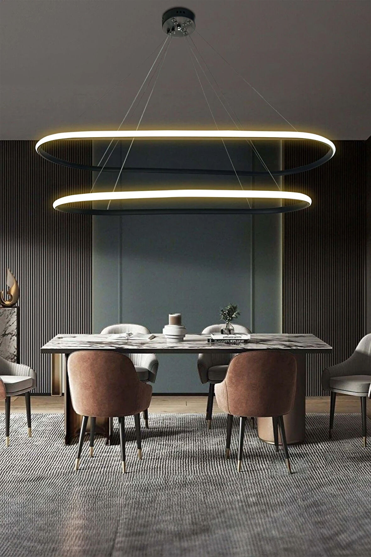 Gece Modern Led Aydınlatmalı Ev & Ofis Avizesi - 3 Renk Kumandalı